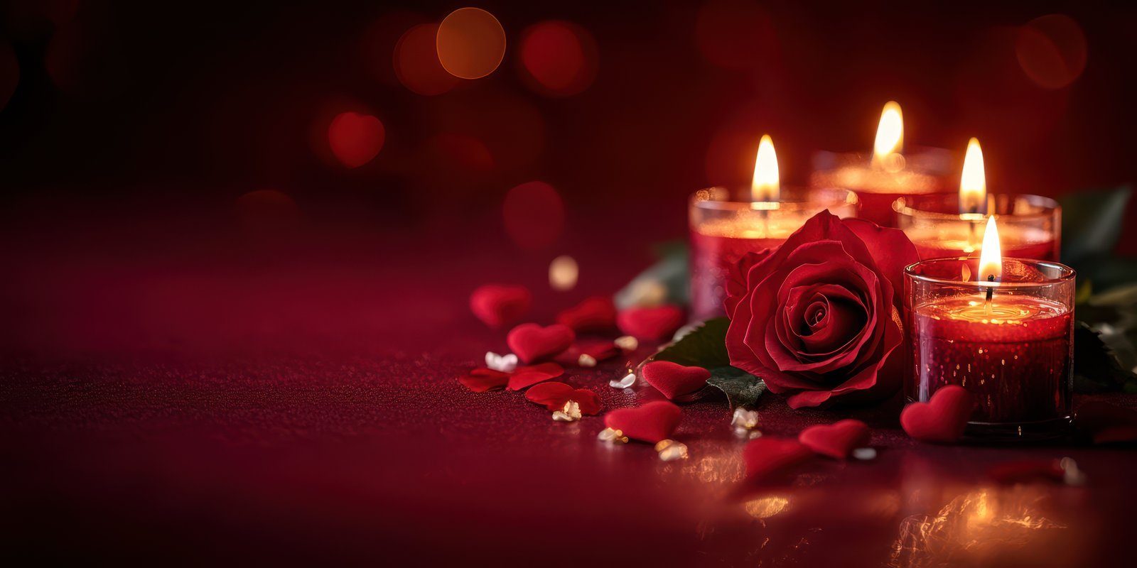 Celebrate love with candles and roses on a romantic night in a dimly lit setting